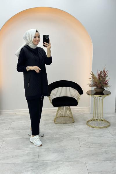 Kapitone Üçlü Takım Siyah