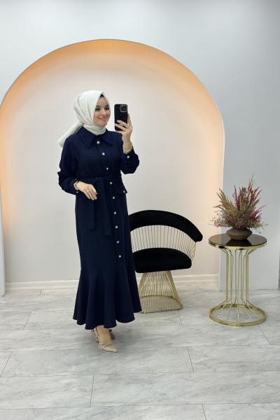 Düğmeli Chanel Elbise Lacivert