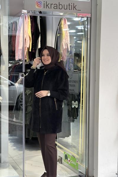 Kapüşonlu Angora Kaban Siyah