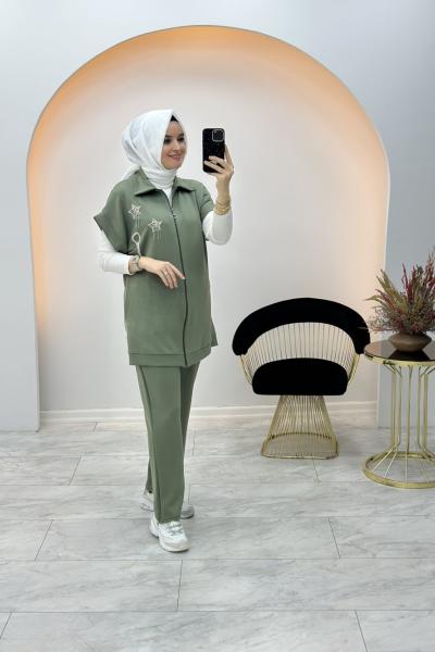 Güner İkili Yelekli Takım Mint Yeşili