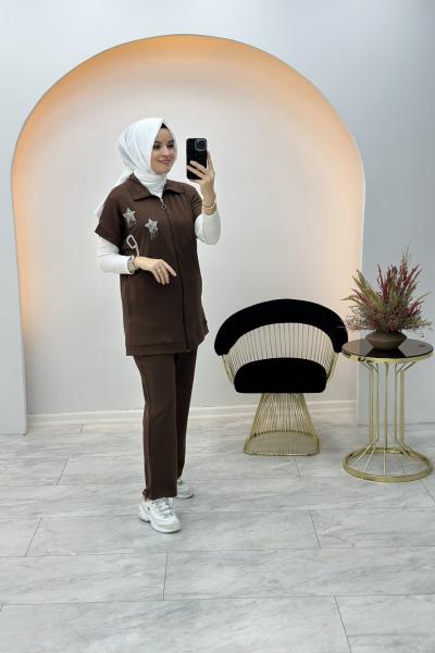 Güner İkili Yelekli Takım Acı Kahve