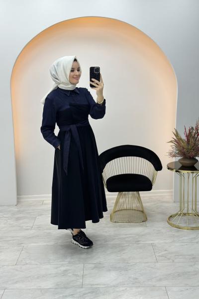 Kot Detaylı Elbise Siyah