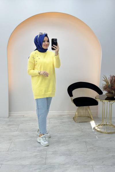 Taşlı Yumoş Tunik Sarı