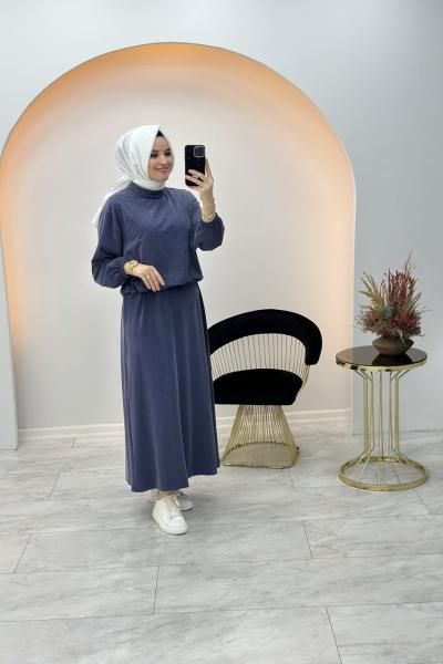 Croplu Jile Elbise Lacivert