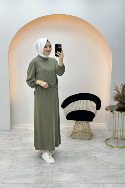 Croplu Jile Elbise Haki