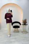 Düğme Detaylı Merserize Tunik Bordo