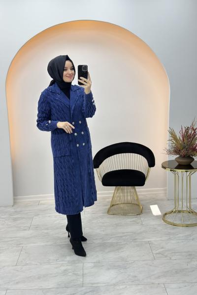 Örgü Detay Yıkamalı Kap Lacivert