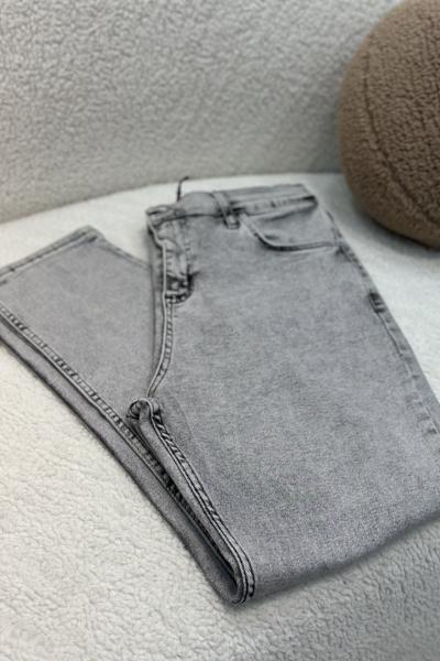 Düğmeli Mom Jean Pantolon Gri