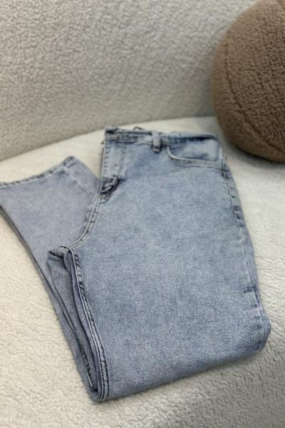 Düğmeli Mom Jean Pantolon Mavi