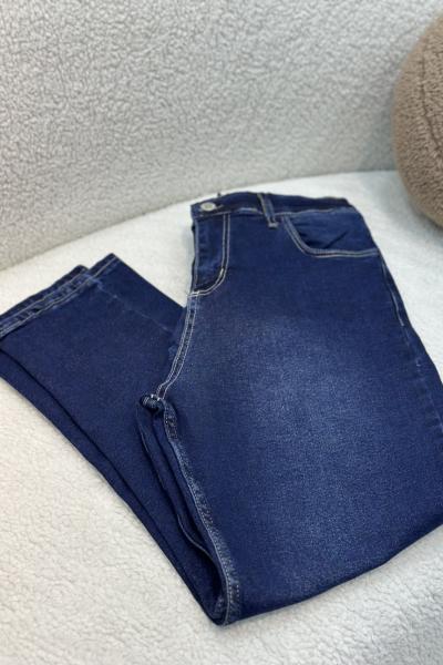 Düğmeli Mom Jean Pantolon Lacivert