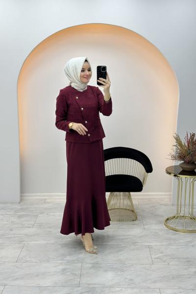 Tüvit Ceketli Elbise Bordo