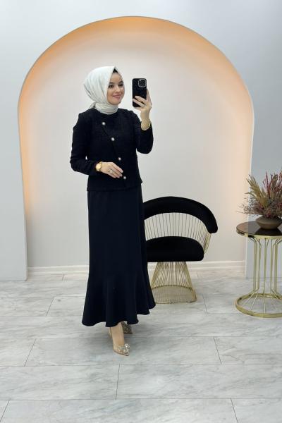 Tüvit Ceketli Elbise Siyah