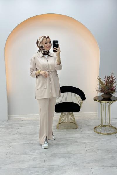 Bağlamalı İkili Takım Bej