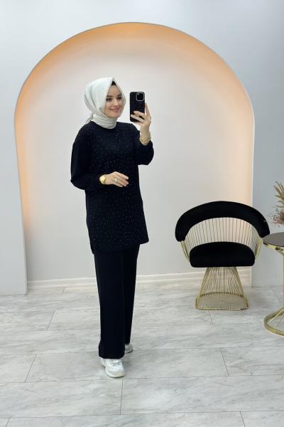 Linda Taşlı Takım Siyah