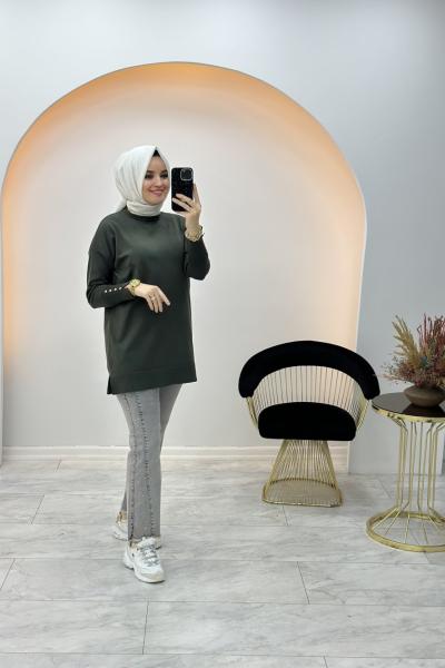 Moon Düğme Detay Tunik Haki