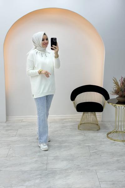 Taş Yaka Yumoş Tunik Ekru