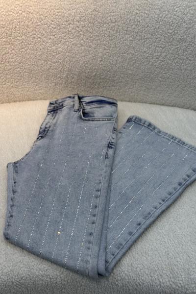 Taşlı İspanyol Kot Pantolon Mavi