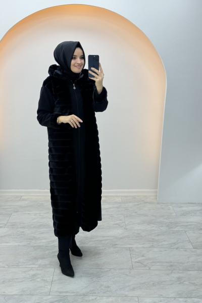 Kürk Detaylı Kaban Siyah