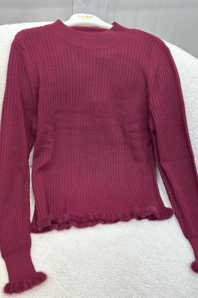 Fırfır Detaylı Kazak  Bordo