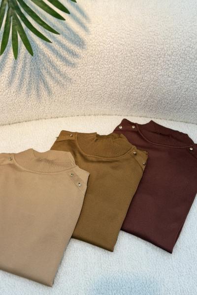 Yaren Tunik Düğme Detaylı Sütlü Kahve