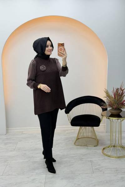 Viva Güllü Tunik Kahverengi