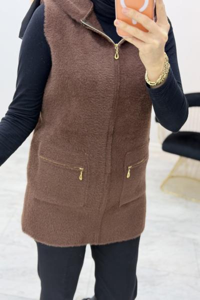 Angora Yün Yelek Kahverengi
