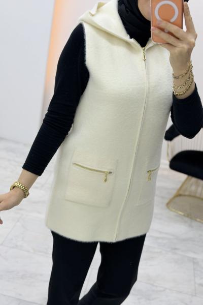 Angora Yün Yelek Ekru