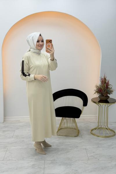 Kampanyalı Spor Şerit Elbise Bej
