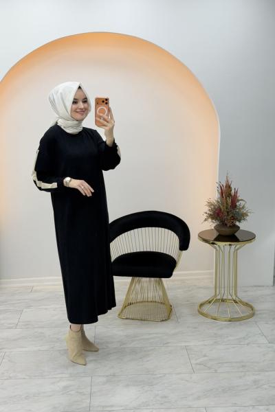 Kampanyalı Spor Şerit Elbise Siyah