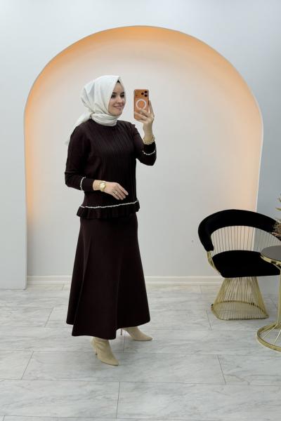 İncim Etekli Takım Kahverengi