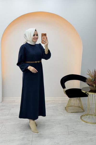 Fitilli Yün Elbise Lacivert
