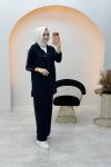 Taş Detaylı Fermuarlı Takım Lacivert