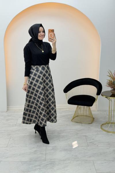 Ekoseli Scuba Etek  Siyah