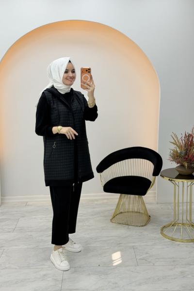 Kapitone Üçlü Takım Siyah