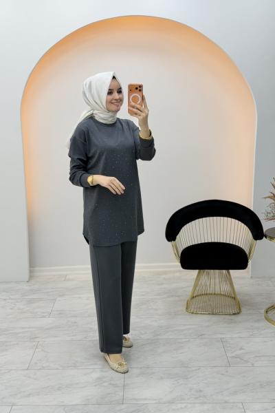 Linda Taşlı Takım Füme