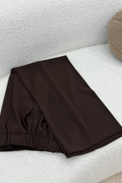 Gaze Bol Paça Kumaş Pantolon Kahverengi