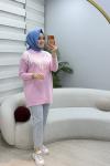 Boncuk Detaylı Yumoş Tunik Pembe