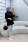 Boncuk Detaylı Yumoş Tunik Siyah