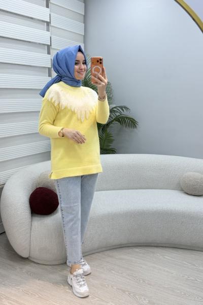Boncuk Detaylı Yumoş Tunik Sarı