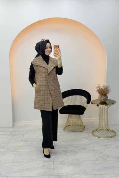 İda Kapitone Yelek Sütlü Kahve