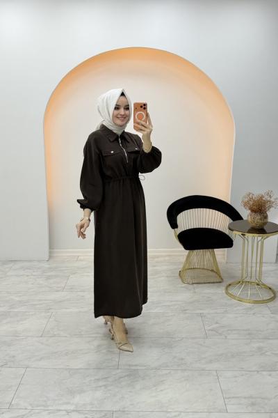 Bükre Elbise Kahverengi