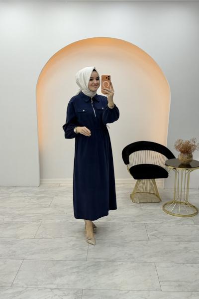 Bükre Elbise Lacivert