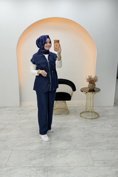 Tensel Kot Yelekli Takım Lacivert