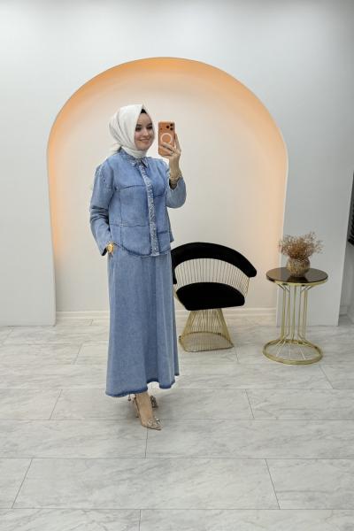 Lavinya Kot Etekli Takım Mavi