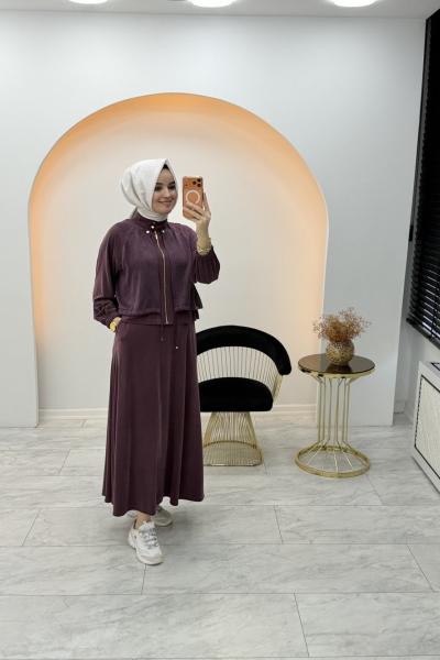 Duru Qupra Etekli Takım Mürdüm