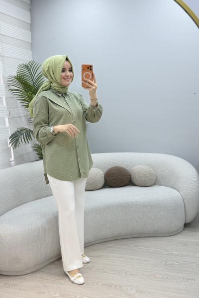 Taşlı Tensel Gömlek Yeşil