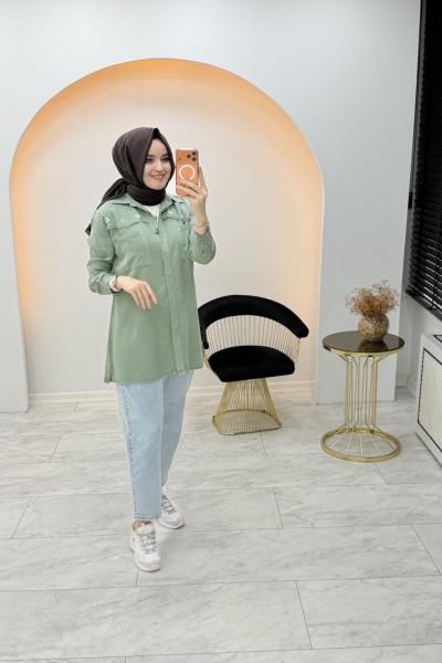 Alin Tensel Gömlek Yeşil