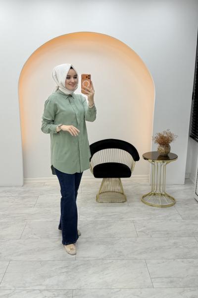 Nakışlı Tensel Gömlek Yeşil