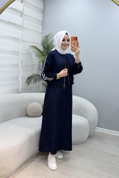 Ceketli Jile Elbise Lacivert