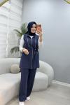 Fermuar Detaylı İkili Yelekli Takım Lacivert